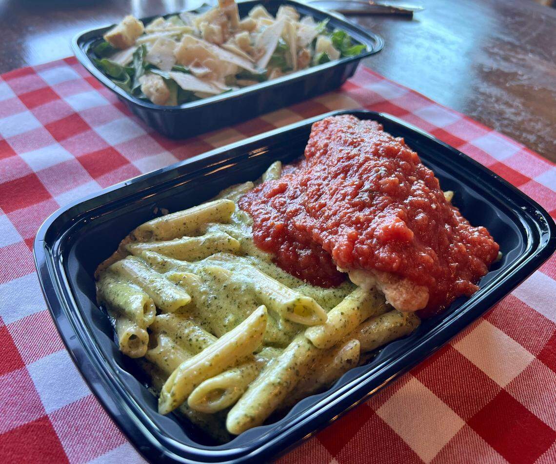 Chicky Parm ($12.95) is one of the entrees that will be served at the new Meridian fast-casual restaurant Tommy’s Italian. It includes pesto linguine, two fried chicken tenders, marinara and parmesan.