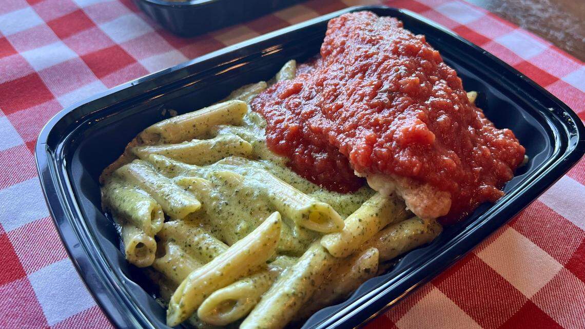 Chicky Parm ($12.95) is one of the entrees that will be served at the new Meridian fast-casual restaurant Tommy’s Italian. It includes pesto linguine, two fried chicken tenders, marinara and parmesan.