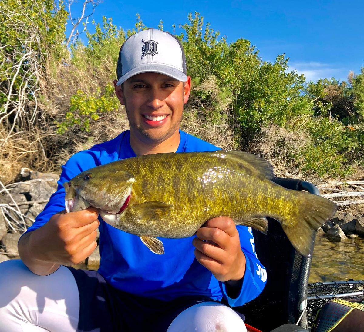 Throwing a lost-and-found crankbait out of a kayak resulted in two personal-best smallmouth bass for fishing columnist Jordan Rodriguez — including this 5-pound lunker to end the day.