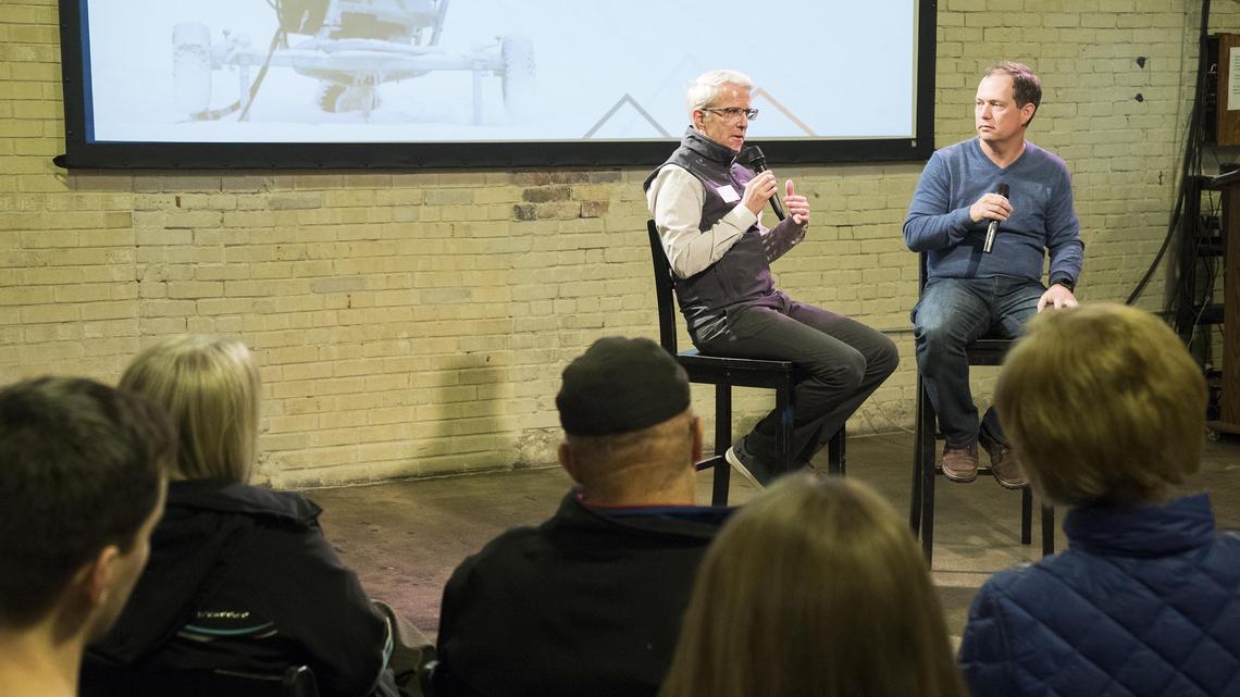 The Idaho Statesman outdoors writer Chadd Cripe leads a question and answer session with Brad Wilson, general manager of Bogus Basin recreation area at Playing Outdoors: Skis and Boards gathering Tuesday, Dec. 4, 2018 at the Linen Building in Boise. The event featureed four area ski destination representatives including Sun Valley, Brundage and Tamarack.