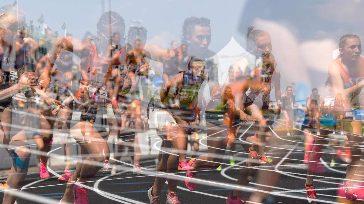 Runners take off from the starting line of the 4A girls 800 meters at the state track and field championships Saturday at Mountain View High School.