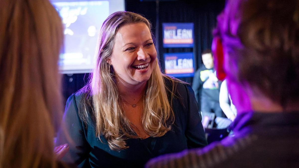 Boise City Council District 5 candidate Meredith Stead celebrates with friends and supporters as results begin wrap up on Election Night.