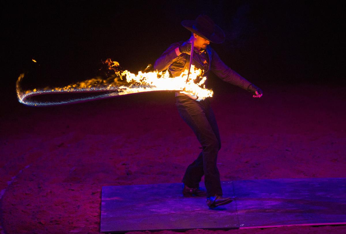Trick roper Loop Rawlins performs at the 2018 Snake River Stampede.