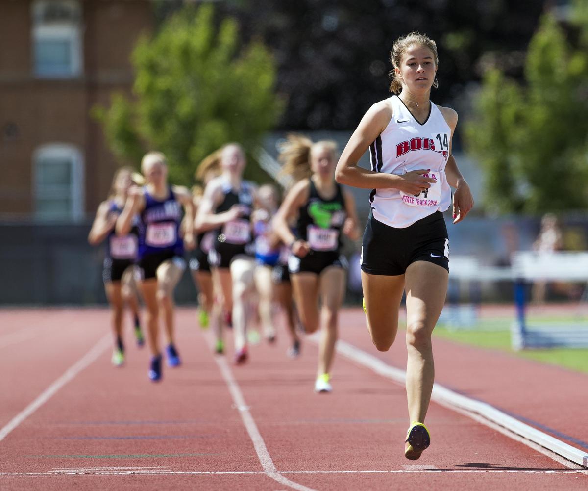 Maggie Liebich sets a state record of 2:11.26 in the 5A girls 800 on Saturday at Dona Larsen Park.