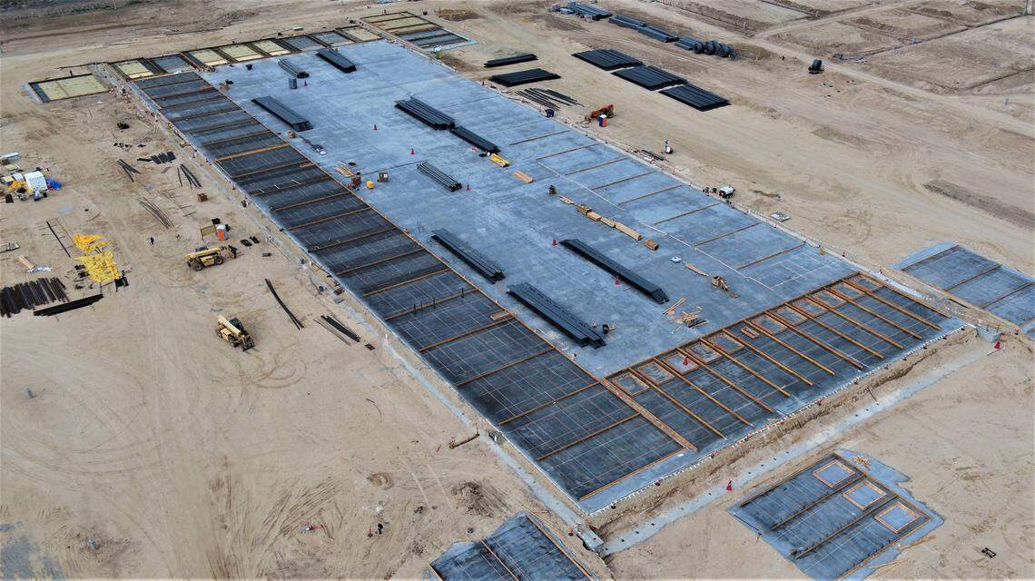 An aerial view of construction completed so far.