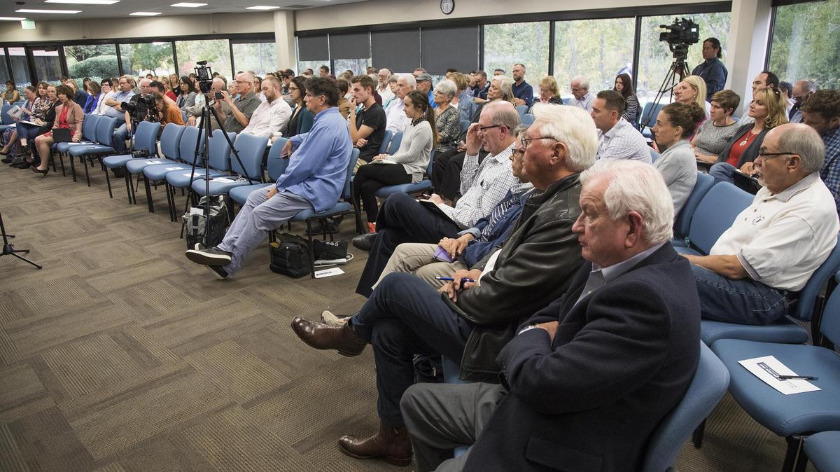 An audience at the offices of Boise Public Radio listen to the mayors of five Treasure Valley communities discuss growth and transportation Wednesday, Oct. 3, 2018 in Boise.