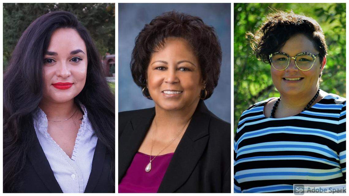 Samantha Guerrero, left, Senator Cherie Buckner-Webb (D-Boise), center, and April Baylon-Mendoza are running for positions on the College of Western Idaho’s board of trustees in November 2020.