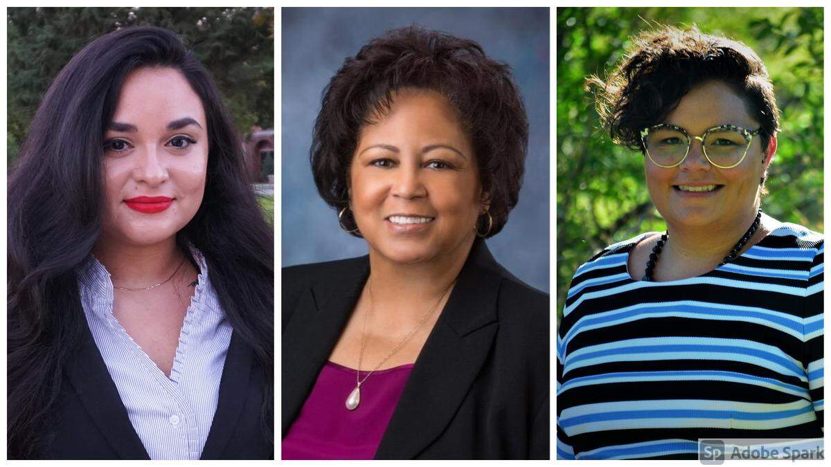 Samantha Guerrero, left, Senator Cherie Buckner-Webb (D-Boise), center, and April Baylon-Mendoza are running for positions on the College of Western Idaho’s board of trustees in November 2020.