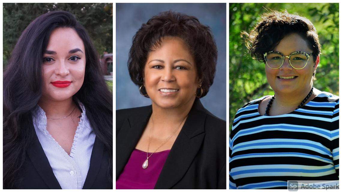Samantha Guerrero, left, Senator Cherie Buckner-Webb (D-Boise), center, and April Baylon-Mendoza are running for positions on the College of Western Idaho’s board of trustees in November 2020.