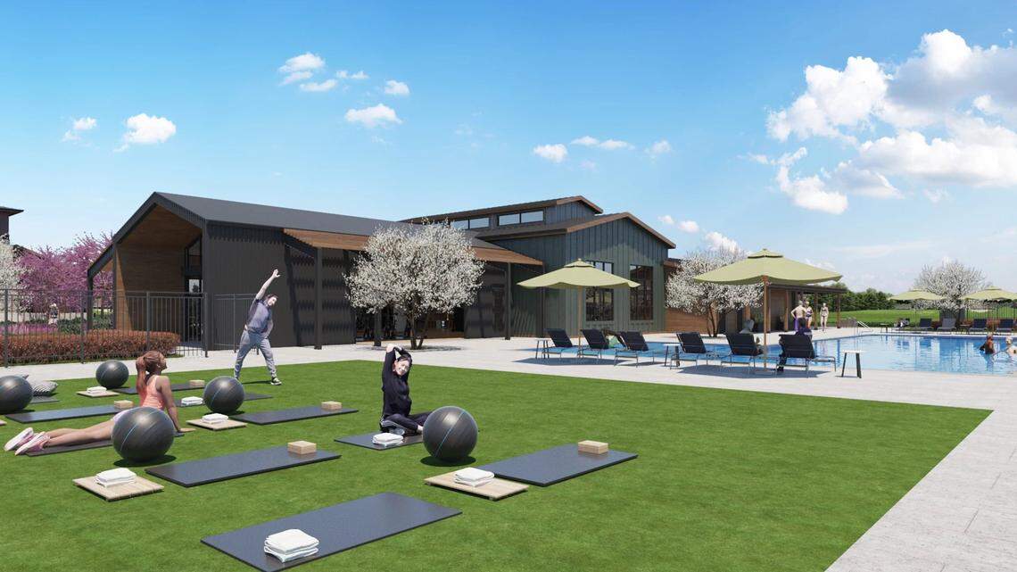 Group activities like yoga on the lawn will be coordinated for residents.