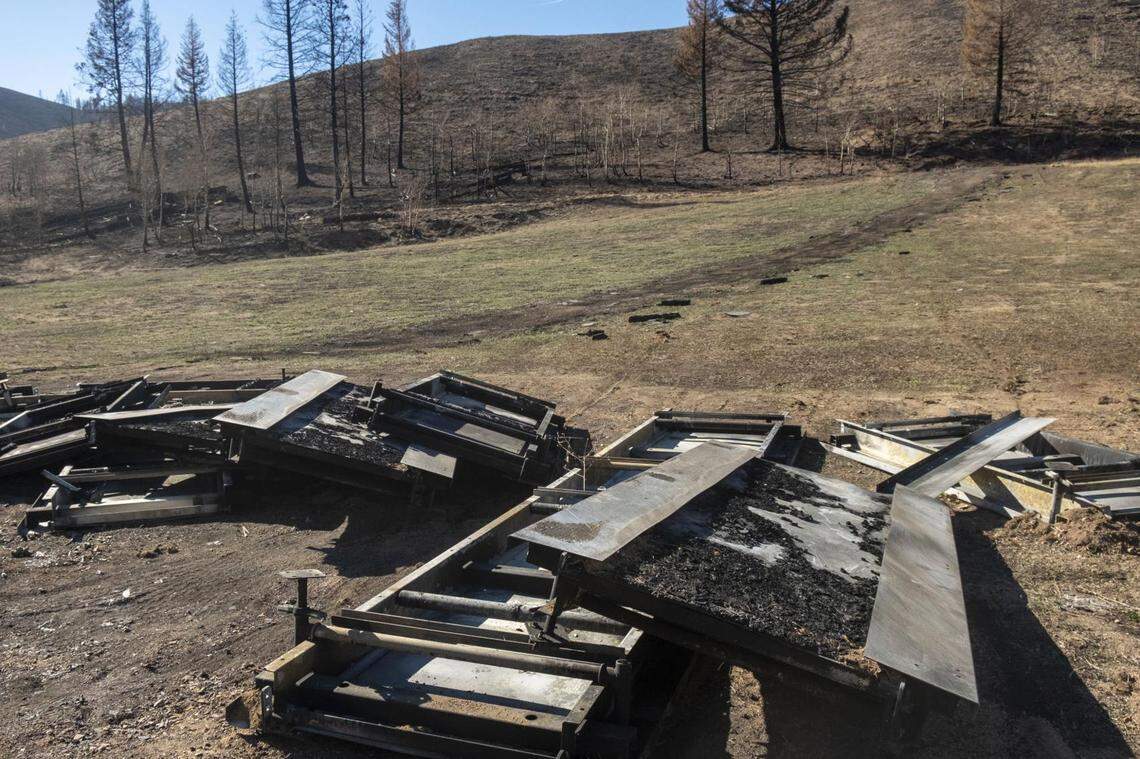 The magic carpet lift lays burned and destroyed Wednesday at Soldier Mountain Resort north of Fairfield. The Phillips Fire burned a large swath of the ski area and completely destroyed the lift.