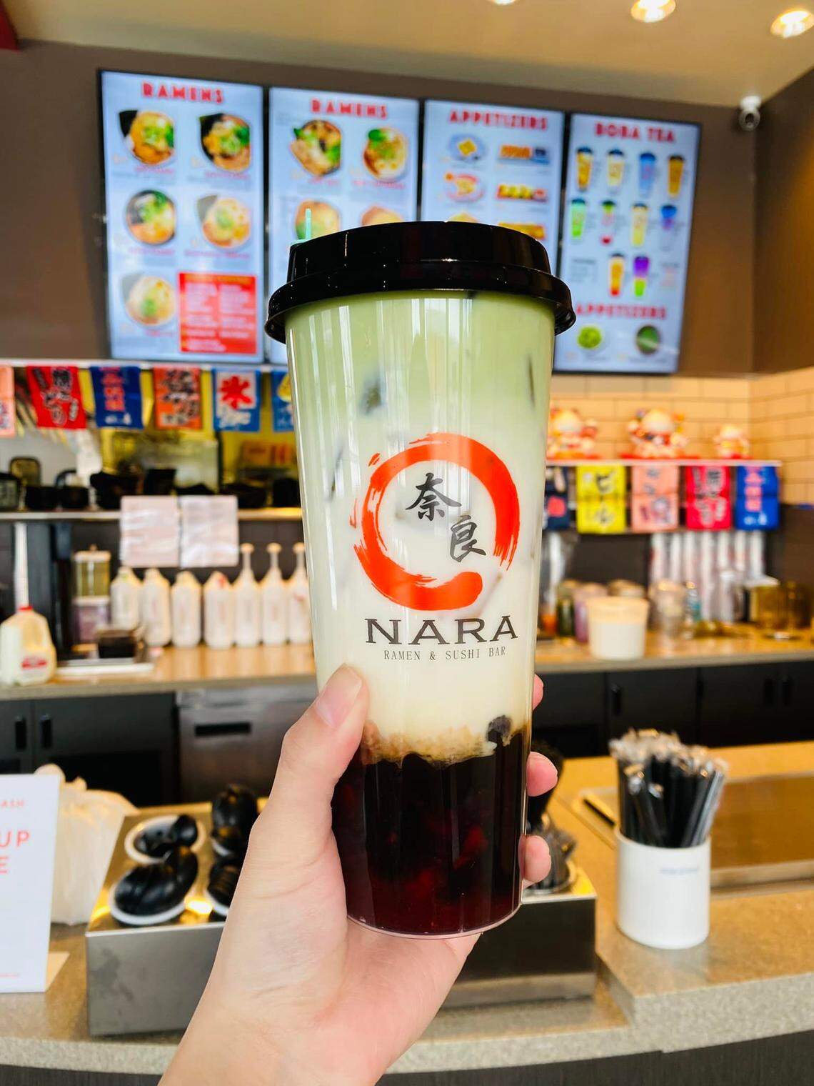 Strawberry matcha milk costs $5.