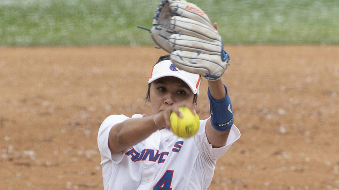 Boise State pitcher Gianna Mancha held Minnesota hitless through five innings in their NCAA softball tournament game Saturday in Seattle. The Broncos lost 11-3.