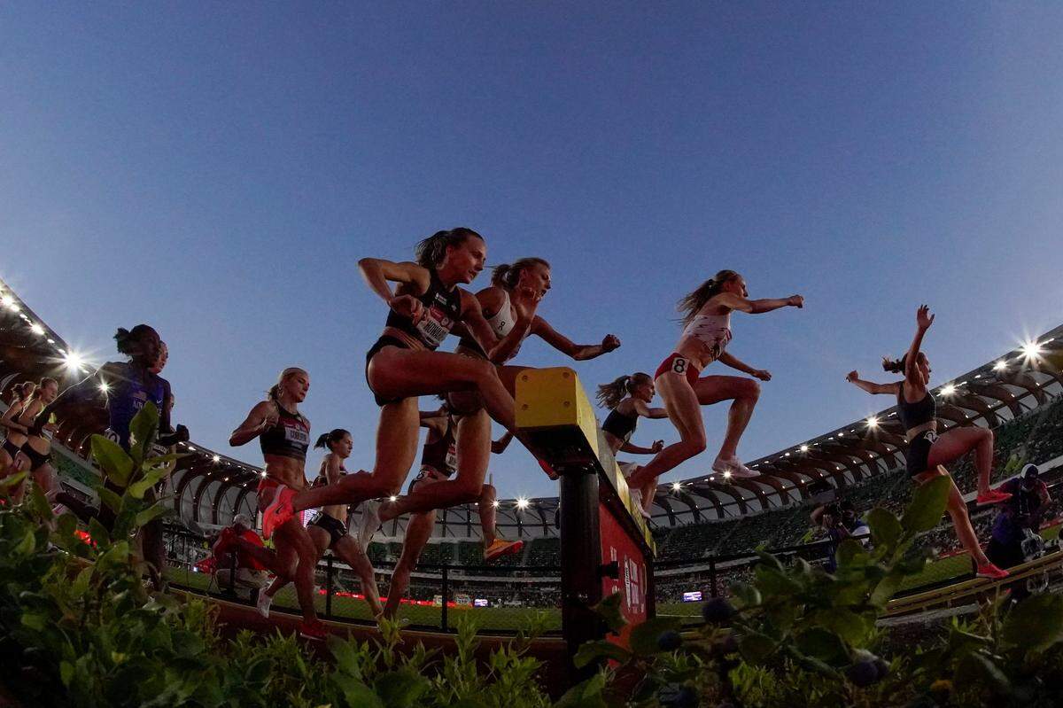 Runners compete in the women’s 3000-meter steeplechase at the U.S. Olympic Track and Field Trials on June 24 in Eugene, Oregon. Pasco High grad Marisa (VanderMalle) Howard finished fifth, narrowly missing a spot for Tokyo Olympics.