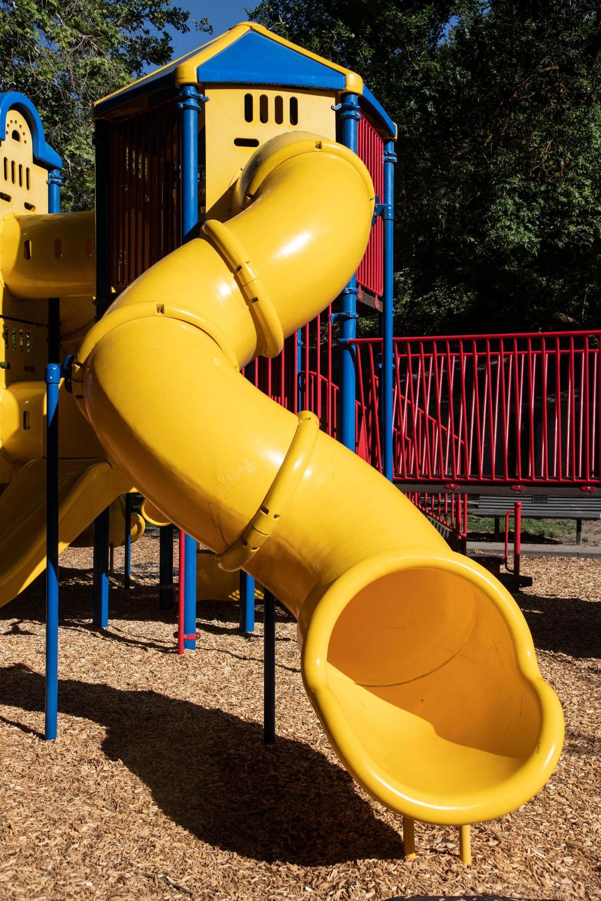 The sun shines on the playground at Elm Grove Park in Boise ion Thursday, June 24, 2021. Playground equipment will be especially hot as the temperatures rise above 100 degrees. Children can be burned from plastic slides.