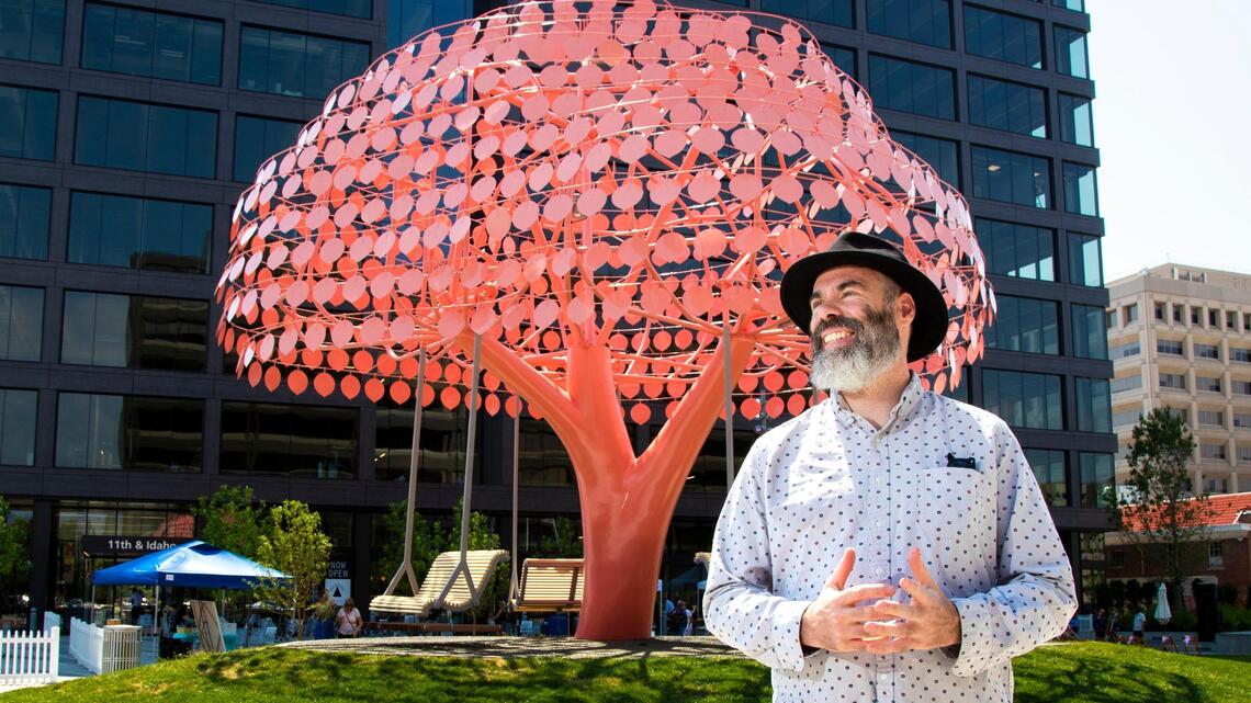 26 feet tall, 5,000 pounds, 647 leaves: How a pink tree in new Boise park was designed