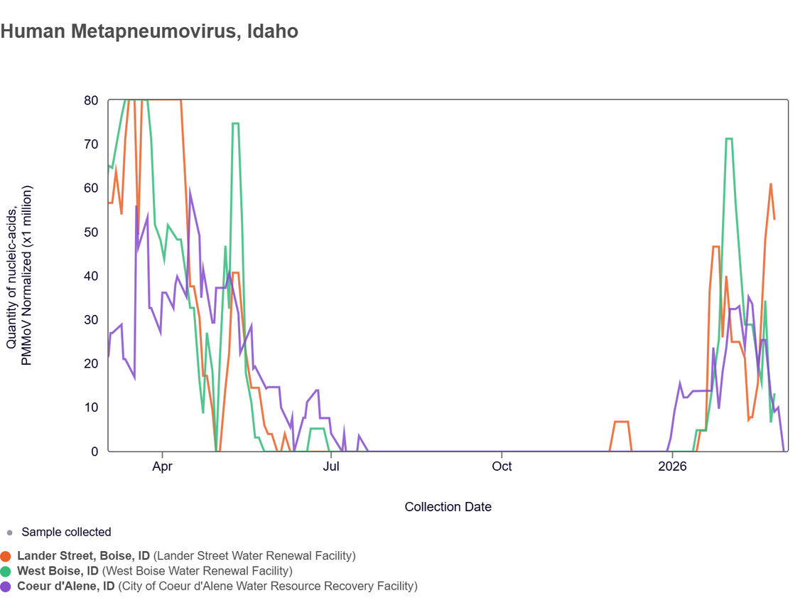 Chart tracking the current cases of Human Metapneumovirus in Idaho