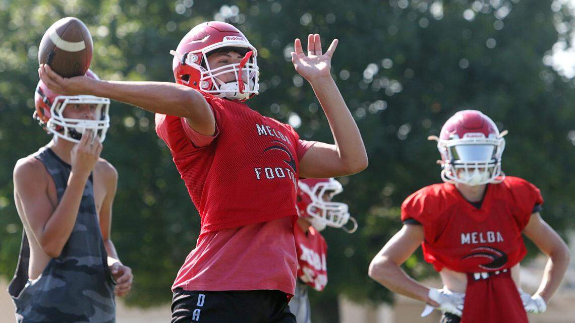 Sophomore Cache Beus steps in at quarterback for Melba after the graduation of 2A WIC Player of the Year Henry Clark.
