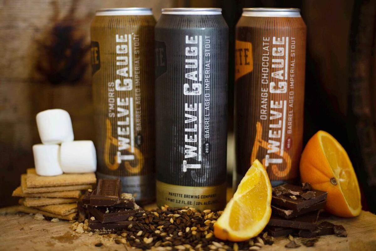 Payette Brewing switched from 22-ounce bottles to 19.2-ounce cans this year for its Twelve Gauge releases. The can design was inspired by shotgun shells.