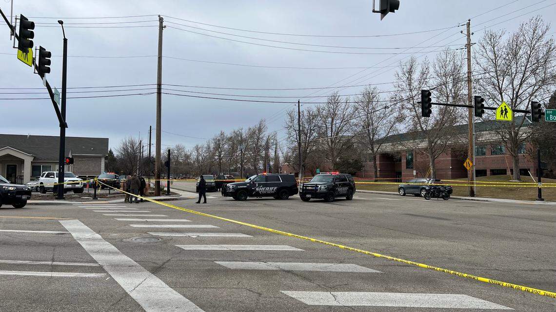 Boise Police officers at the scene of an officer-involved shooting at Boise Avenue and Apple Street on Wednesday, March 8.