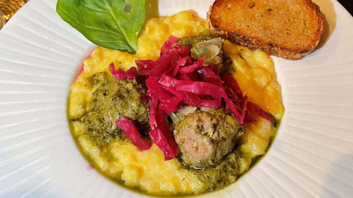 Polenta, turkey meatballs, basil and pesto combined for an excellent fourth course at a recent Under The Table dinner in Boise.