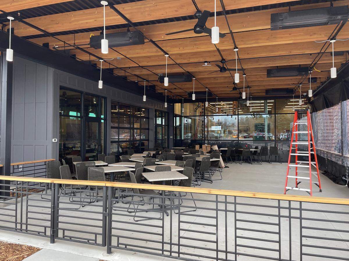 Finishing touches were still being put on the patio Thursday. It will be enclosed and heated when Bardenay opens.