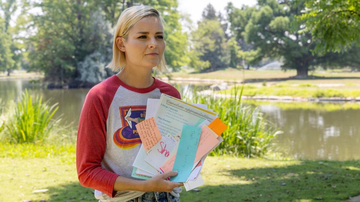 Julia Sharkey, a former teacher, holds letters with notes and compliments from students, including LGBTQ+ students. Sharkey resigned after a new law in Idaho put restrictions on teachers’ use of pronouns if they don’t align with a student’s sex at birth.
