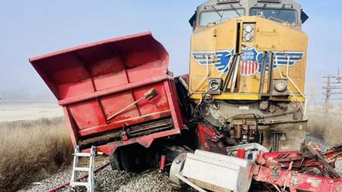 The collision occurred at about 9:30 a.m. near Apple Valley Road and Noye Lane when the manure spreader crashed into the train. The collision caused the train to catch on fire.