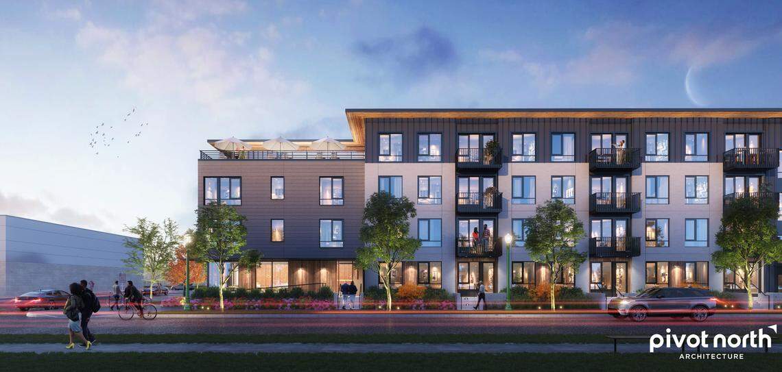A rendering depicts the design plan for the planned apartments at 1103 W. Lee St.