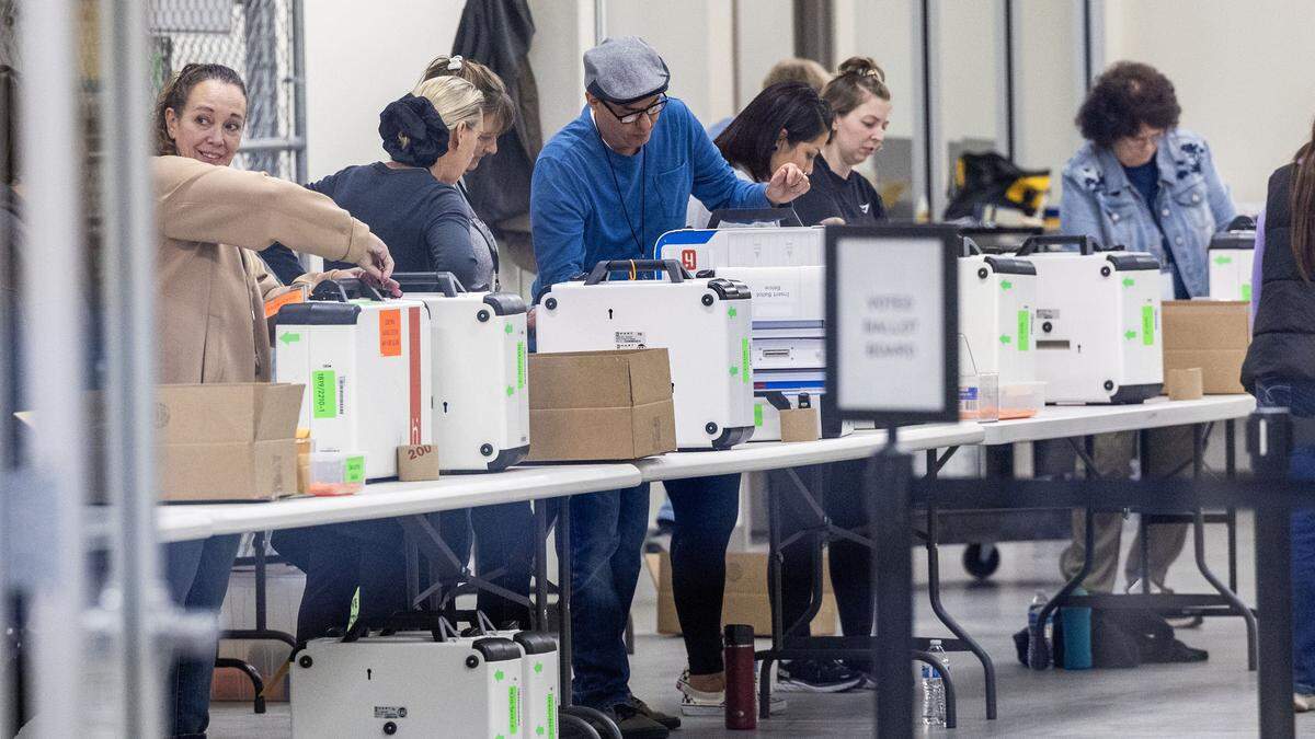 Workers process precinct ballots as they arrive at the Ada County Election Headquarters in the 2025 General Election in Boise, Tuesday, Nov. 4, 2025.