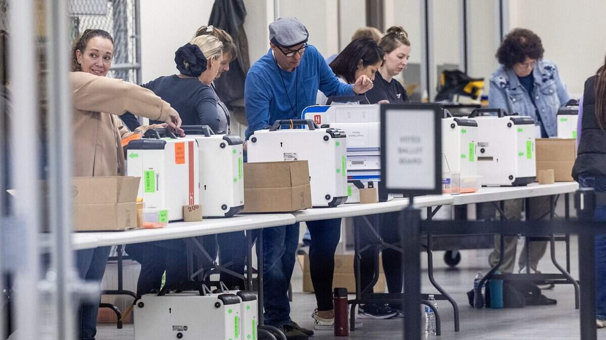 Workers process precinct ballots as they arrive at the Ada County Election Headquarters in the 2025 General Election in Boise, Tuesday, Nov. 4, 2025.