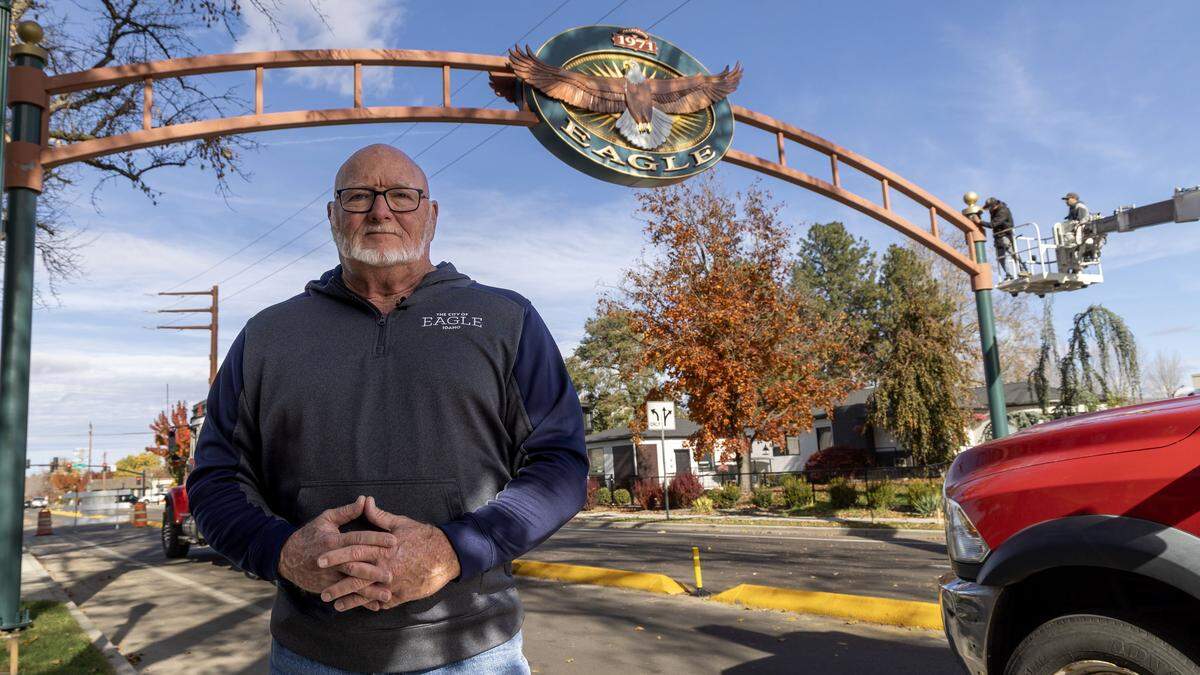 Eagle Mayor Brad Pike is happy to see the return of Eagle's gateway sign once again above Eagle Road downtown. It marks the final touch to a road construction project on the busy corridor between State Street and Idaho 44.
