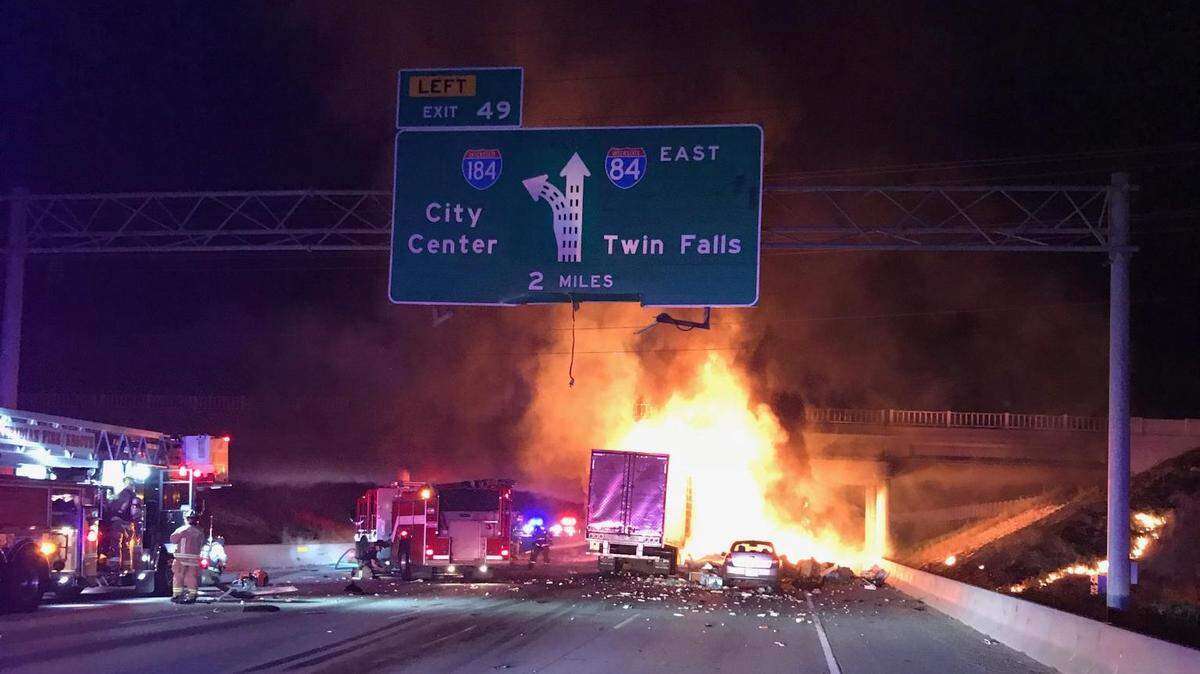 A fiery crash involving several vehicles at about 11:30 p.m. June 16 shut down Interstate 84 in the area for the rest of the night and the following morning.