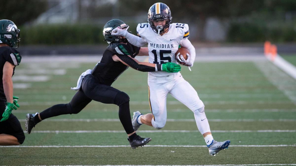 Meridian tight end Brock Voegele and the Warriors need to beat Rocky Mountain by eight or more points on Friday to win the 5A SIC Foothills Division and advance to the league championship game.