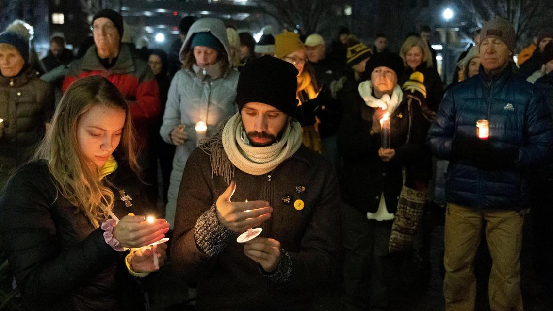 More than 150 alumni, staff and friends of the University of Idaho gather at the U of I Boise Campus for a vigil Wednesday to honor the four students killed in November in Moscow. The vigil in Moscow was streamed live at several locations across the state.
