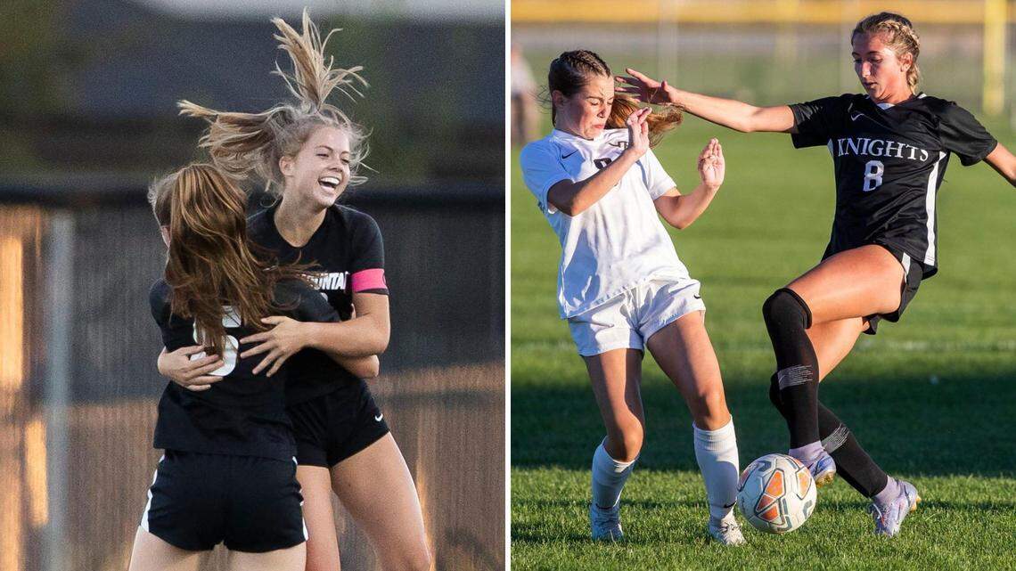 Rocky Mountain’s Kaitlyn Slocum, left, was voted the 5A SIC Player of the Year, while Bishop Kelly’s Sophie Schmautz, right, was named the 4A SIC Player of the Year.