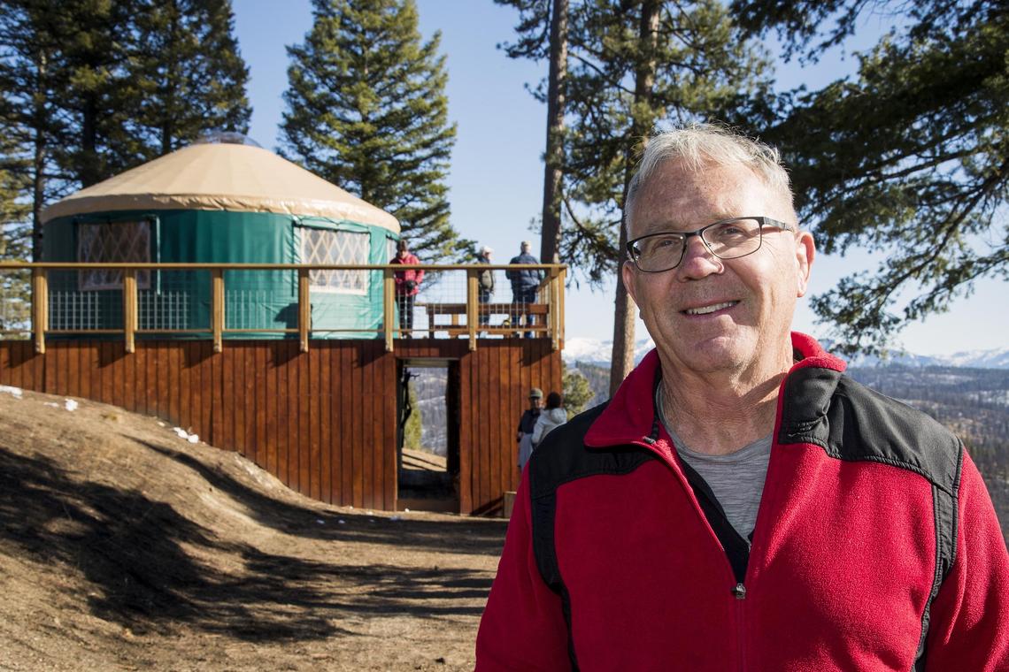 Leo Hennessy developed the backcountry yurt system for Idaho Parks and Recreation. The new Hennessy Yurt, seen behind him, was named in his honor.