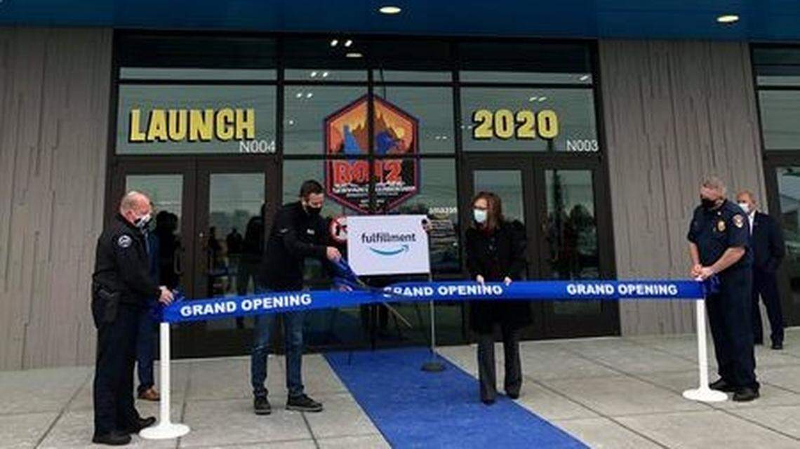 Amazon and Nampa city officials took part in a ribbon-cutting ceremony Monday, Nov. 9, for the online retailer’s $130 million, 650,000-square-foot regional fulfillment center at Star and Franklin roads.