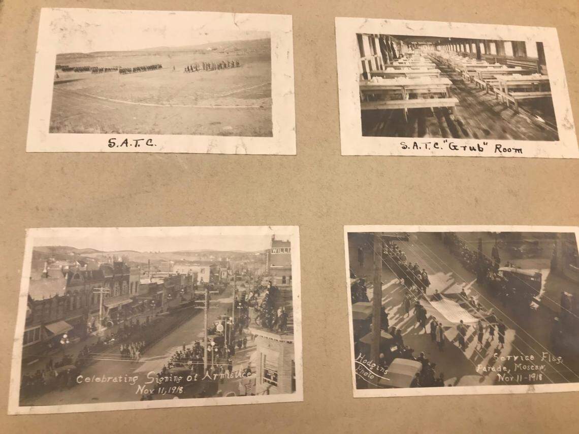 Photos added to the scrapbook of University of Idaho student Esther Thomas in 1918.