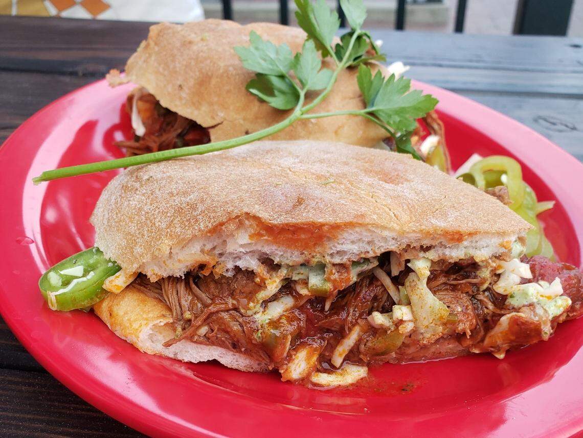 The tortas at Mala Luna are huge and stuffed — almost too full. The messiness and the inconsistency of the meat made the sandwich a little less satisfying.