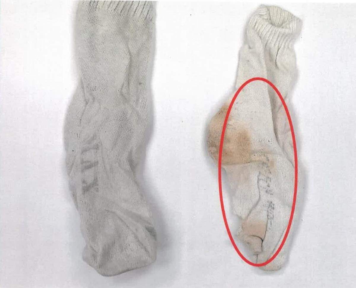 The Ada County Prosecutor’s Office alleges a sock that appears to be labeled with the name CREECH in black marker for longtime death row prisoner Thomas Creech was used in the May 1981 murder of fellow maximum security prisoner David Dale Jensen. Creech pleaded guilty to using a sock filled with batteries to beat Jensen to death, but previously claimed he acted in self-defense. Creech’s attorneys raised questions in a federal lawsuit about the evidence, which was shown at Creech’s Jan. 19, 2024 clemency hearing, but they say was never before disclosed by prosecutors in the 42 years since their client’s murder conviction.