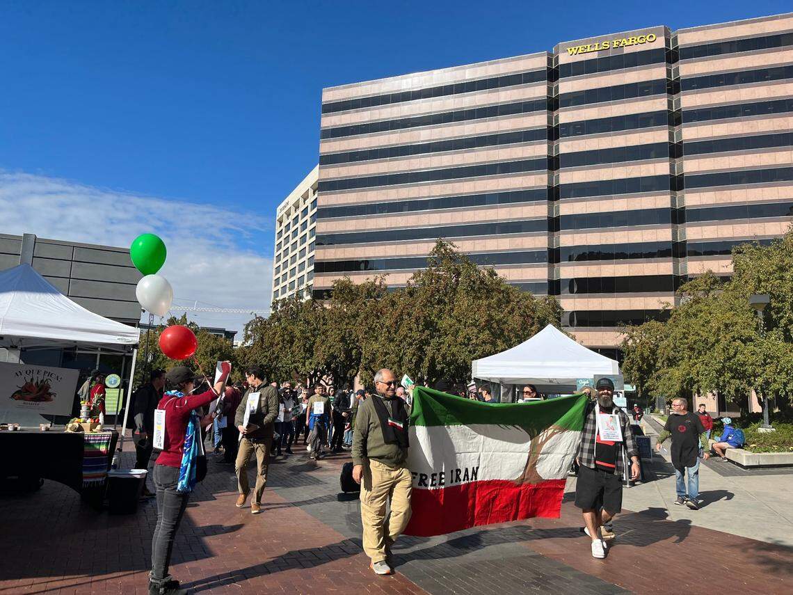 Protesters met at the Grove Plaza in downtown Boise at 1:30 p.m. and marched to the Boise City Hall and the Idaho Capitol building.