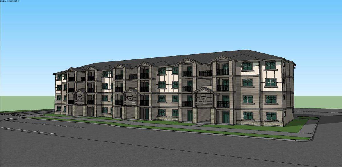 This rendering shows the proposed design of a 48-unit apartment project at at 5122 W. State St.