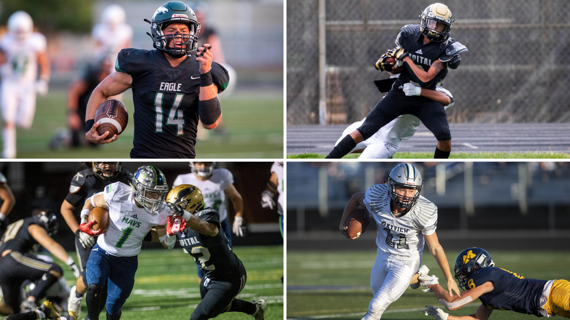 Clockwise from top left, Eagle’s Ben Ford, Capital’s Justus Del Rio, Skyview’s Clayton Franssen and Mountain View’s Kayden Chan.