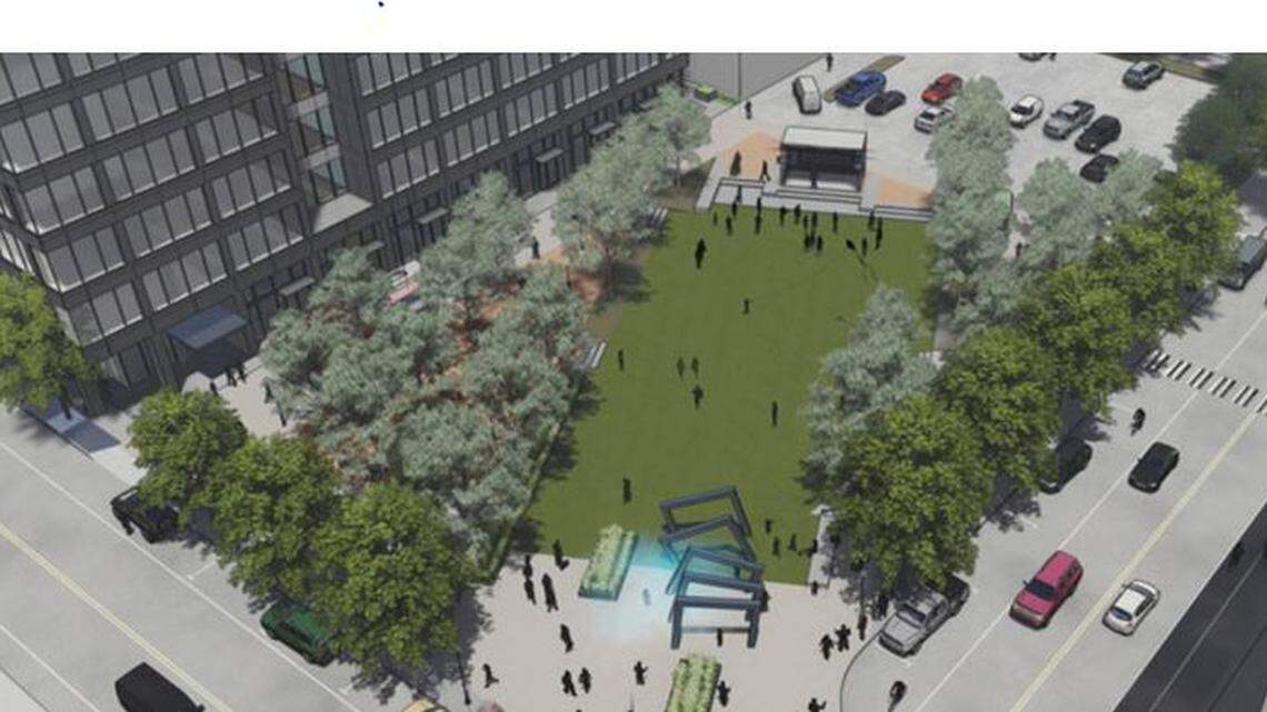 The Westside Urban Park downtown at 11th and Bannock streets will feature a large grassy area, seating, shade and possibly a fog machine.