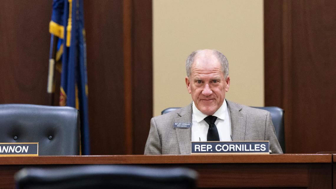 Rep. Jeff Cornilles, R-Nampa, attends a 2024 Revenue and Taxation Committee meeting. The legislator recently introduced a bill that would give city councils the power to hire and fire city library directors.