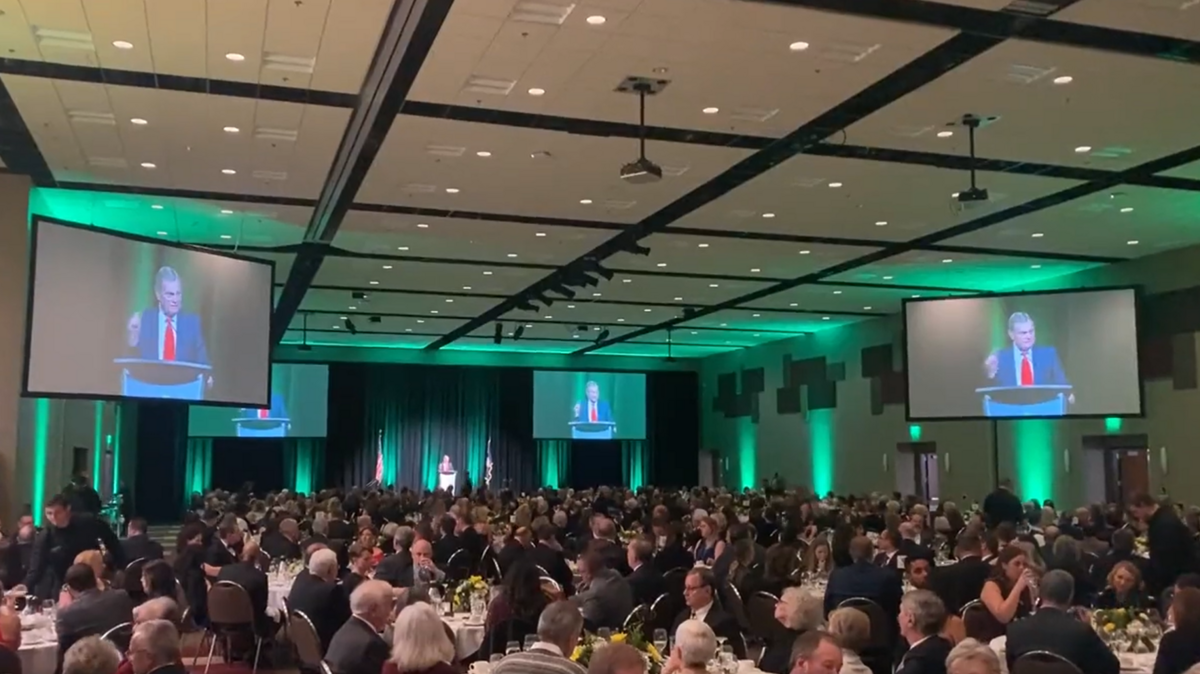 Rep. Mike Simpson closes a speech to the governor’s dinner with the phrase “Let’s go Brandon.”