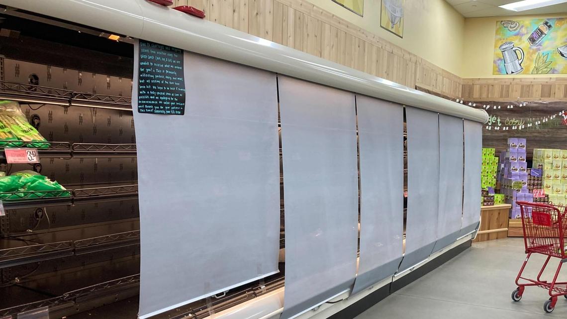 Blinds hid empty produce racks Monday at Trader Joe’s in Meridian. Product shortages and bad weather on the West Coast prevented the company’s stores in Meridian and Boise from getting scheduled shipments. The shelves were back full on Tuesday.