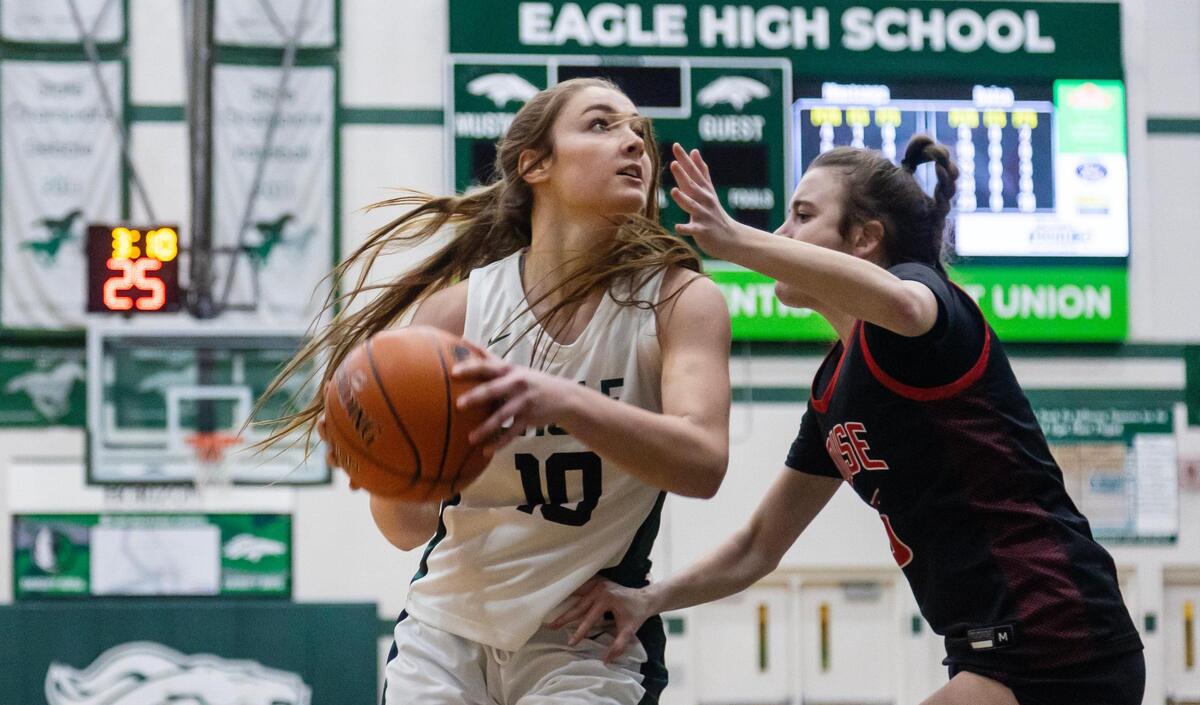 Eagle senior Kaylee Vieira scores in the third quarter Saturady against Boise.