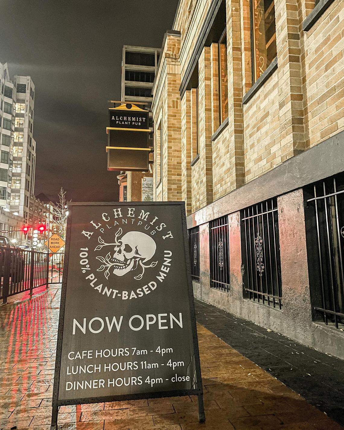 In this March photo, a sign outside Alchemist Plant Pub advertises the new business.